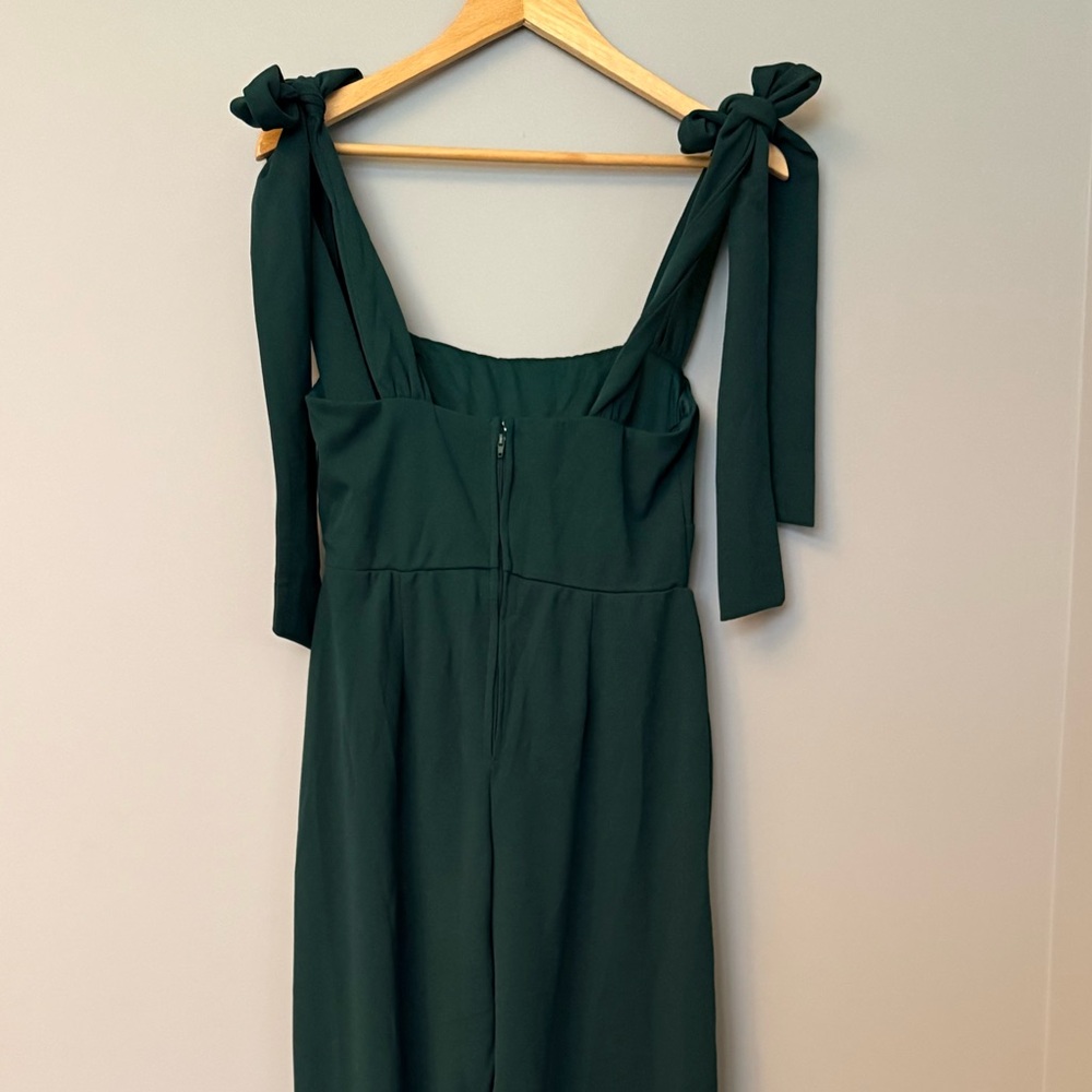 Audrey Parks Francesca’s Tie-Shoulder Forest Green Wide-Leg Jumpsuit Women - Picture 4 of 9
